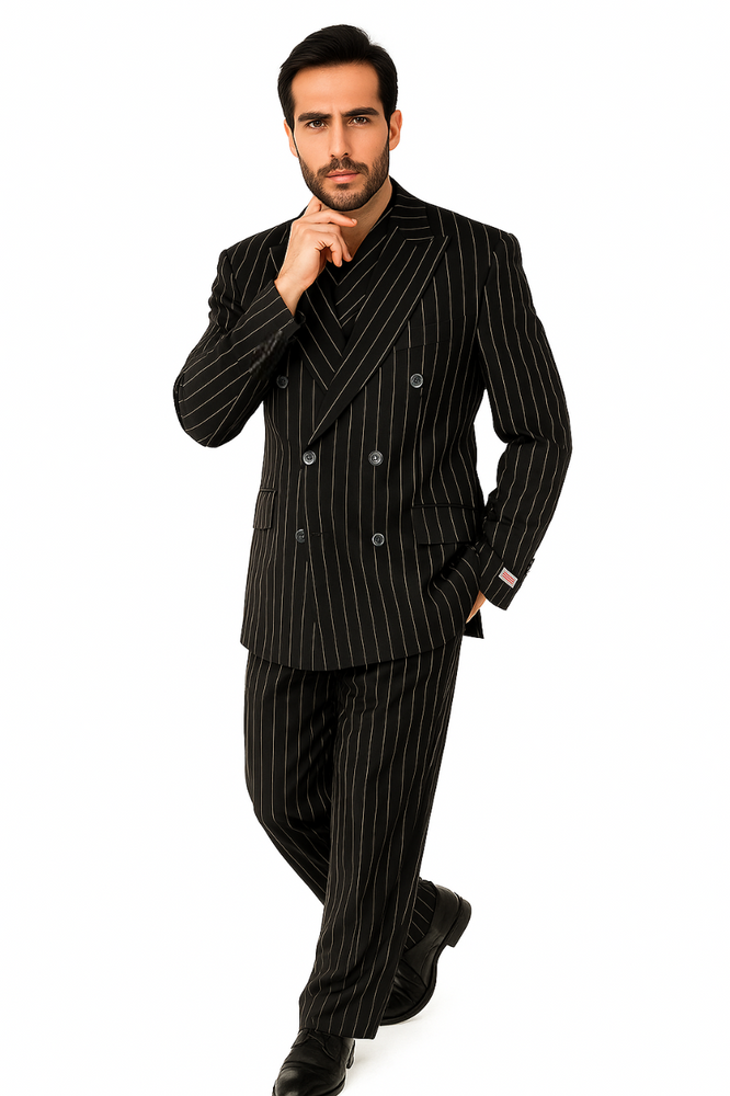 Tiglio Rosso Suit  - Classic Fit Athletic Cut 100% Wool Super 150s Italian Fabric Peak Lapel in Color Black/White