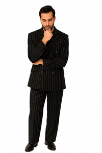 Tiglio Rosso Suit  - Classic Fit Athletic Cut 100% Wool Super 150s Italian Fabric Peak Lapel in Color Black/White