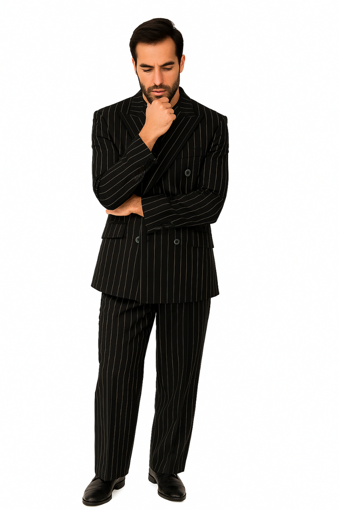 Tiglio Rosso Suit  - Classic Fit Athletic Cut 100% Wool Super 150s Italian Fabric Peak Lapel in Color Black/White