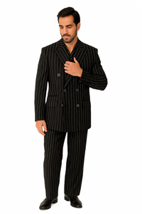 Tiglio Rosso Suit  - Classic Fit Athletic Cut 100% Wool Super 150s Italian Fabric Peak Lapel in Color Black/White