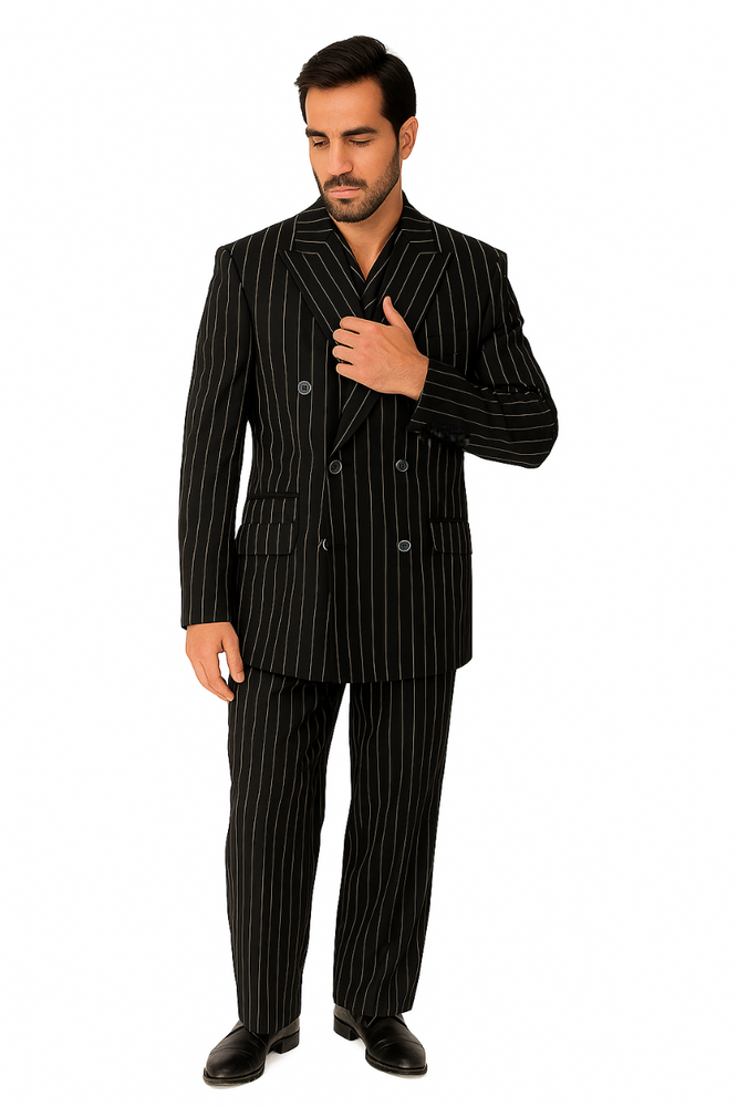Tiglio Rosso Suit  - Classic Fit Athletic Cut 100% Wool Super 150s Italian Fabric Peak Lapel in Color Black/White