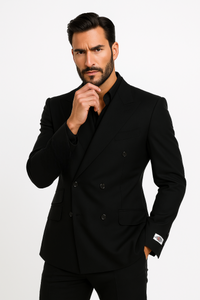 Tiglio Rosso Suit  - Classic Fit Athletic Cut 100% Wool Super 150s Italian Fabric Peak Lapel in Color Dark Black