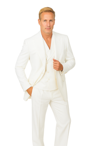 Tiglio Rosso Suit  - Classic Fit Athletic Cut 100% Wool Super 150s Italian Fabric Peak Lapel in Color Off White