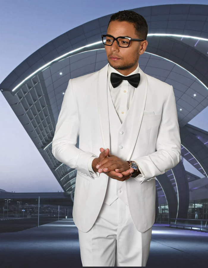 White Prom Suit - White Prom Tuxedo - White Wedding  Tuxedo With Satin Trim