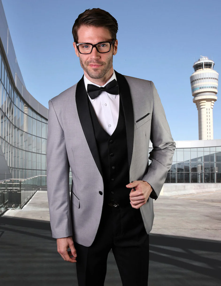 Designer Gray Prom Tuxedo - Grey Wedding  Vested   Suit