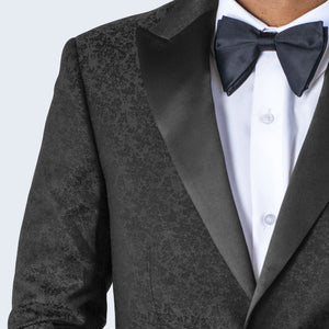 Men's Black Paisley Tuxedo Jacket with Large Peak Lapel Slim Fit - Wedding - Prom