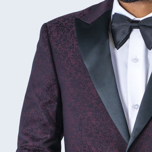 Men's Burgundy Paisley Tuxedo Jacket with Large Peak Lapel Slim Fit - Wedding - Prom
