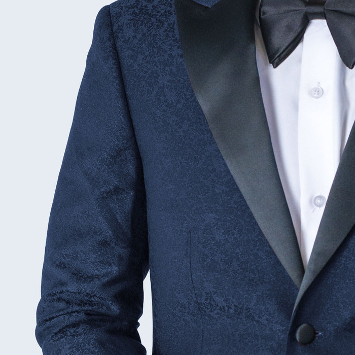 Men's Blue Paisley Tuxedo Jacket with Large Peak Lapel Slim Fit - Wedding - Prom