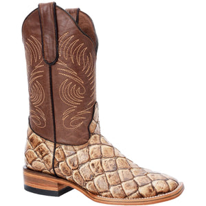 Men's White Diamonds Boots Fish Print Boots Square Toe - Oryx