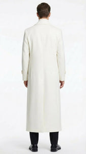 Mens Off-White Long Trench Coat – Overcoat with Classic Clean Design Duster Maxi Coat in Ivory Color