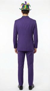 Men’s Purple Pinstripe Mardi Gras Suit | Three Piece Carnival Formal Suit with Vest