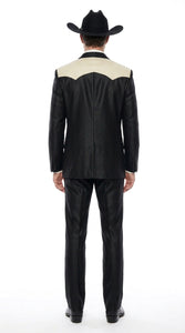 Men's Black Western Suit with White Shoulder Yoke – 2 Piece Cowboy Wedding Suit & Western Blazer with Matching Dress Pants