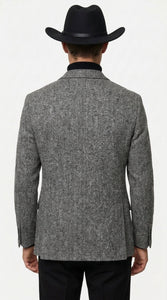 Men’s Grey Herringbone Winter Cowboy Blazer – Western Sport Coat Jacket