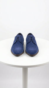 Men’s Navy Blue Suede Cap Toe Dress Shoes – Classic Lace Up Formal Wedding and Prom Shoes Velvet Fabric