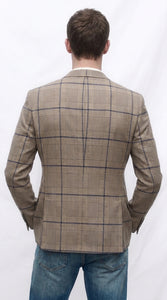 Men’s Tan Beige Peaky Blinders Glen Plaid Blazer English Style Textured Wool Winter Sport Coat Checkered Windowpane