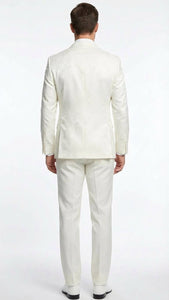 Men’s Ivory Double Breasted Tuxedo Dinner Jacket – Textured Blazer Paisley Texture Pattern in Off White Cream Color + Bowtie