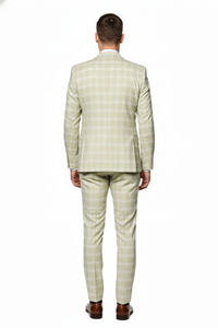 Men’s Light Beige Check 3-Piece Suit Set – Premium Tailored Fit Formal Wedding and Spring Event Suit Light Tan Sand Color By Rossiman