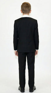 Boys Black Tuxedo Suit with White Shawl Lapel and Bow Tie | Formal Wedding & Prom Outfit Set