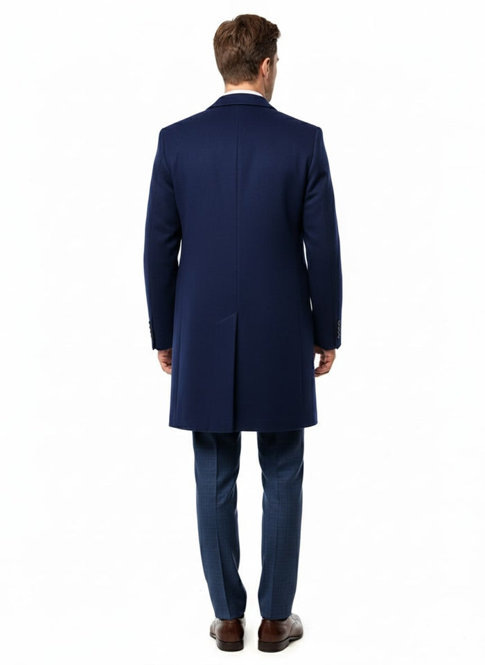Mens Cobalt Blue Wool and Cashmere Car Coat Overcoat – Classic Winter Topcoat for Indigo Saphire Color (light Navy Dark Royal)