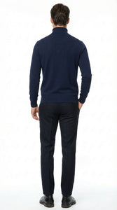 Men’s Navy Blue Turtleneck Sweater Pullover | Cotton Blend Long Sleeve Knit Top for Casual & Smart Wear