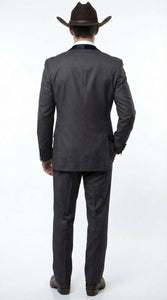 Charcoal Gray Western Tuxedo for Men | Classic Three Piece Formal Wedding and Evening Cowboy Tuxedo Suit With Trim Peak Lapel