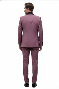 Men's Rose Pink Tuxedo Suit – Luxury Three-Piece Formal Wear with Black Satin Lapel Dusty Mauve Color