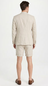 Men’s Tan Linen Suit with Shorts, 2 Piece Summer Short Suit, Casual Beach Wedding Outfit