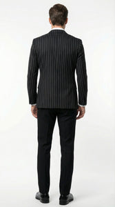 Men’s Black Pinstripe Blazer – Classic Tailored Formal Jacket for Business, Office and Evening Wear