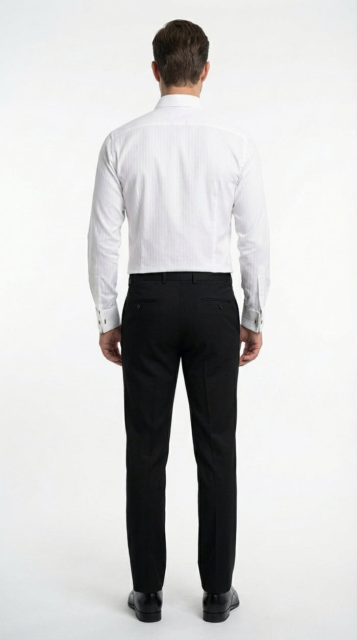 Mens White Herringbone Shadow and Tone on Tone Dress Shirt – Classic Formal Wedding