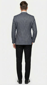 Men’s Charcoal Gray Windowpane Check Blazer – Classic Two Button Formal Sport Coat Jacket