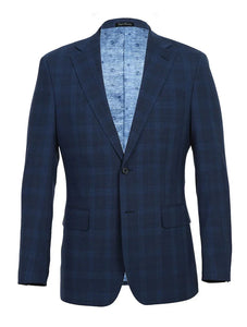 English Laundry 2-Piece Blue Plaid Wool Blend Slim Fit Dress Suit