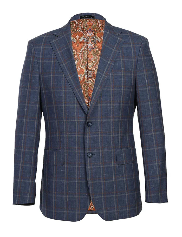 English Laundry 2-Piece Check Wool Linen Blend Slim Fit Suit