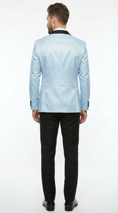 Men’s Baby Blue Tuxedo Blazer with Black Lapel – Formal Dinner Jacket for Wedding, Prom and Evening Events  in Sky Light Blue Color