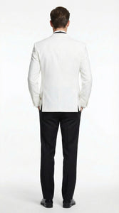 Men's White Dinner Jacket Tuxedo Blazer with Black Satin Shawl Lapel  With Black Tuxedo Pants