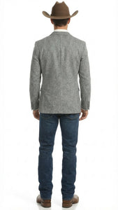 Men's Grey Tweed Herringbone Western Blazer Jacket  Style Look, Textured Formal Casual Sport Coat for Jeans
