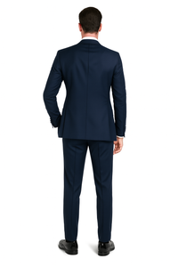 Men’s Navy Blue Tuxedo with Satin Peak Lapel with navy sateen  – 3 Piece Formal Suit with Vest and Bow Tie