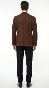 Men’s Zacchi Brown Textured Blazer – Classic Single Button Sport Coat with Notch Lapel Formal Jacket