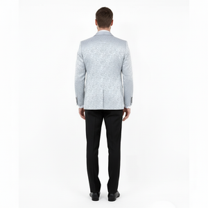 Big and Tall Men’s Silver Gray Paisley Tuxedo Jacket – Satin Shawl Lapel Blazer for Weddings, Proms, and Formal Events