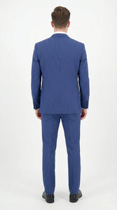Men’s Royal Blue Pinstripe Three Piece Suit – Classic Formal 3PC Business and Wedding Suit Indigo Teal Saphire Pinstripe