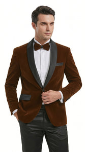 Men’s Brown Camel Bronze Velvet Tuxedo Jacket, Shawl Lapel Wedding Prom Dinner Blazer - Blazer Sportcoat