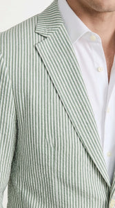 Mens Sage Green Seersucker Blazer – Lightweight Striped Summer Sport Coat Casual Smart Formal Jacket