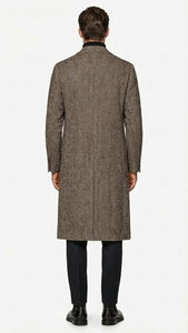 Men’s Black & Grey  Herringbone Tweed Wool Blend Overcoat – Classic Single-Breasted Winter Blazer Carcoat