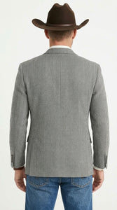 Men’s Light Grey & Black Herringbone Western Blazer – Cowboy Sport Coat Jacket