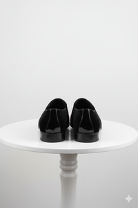 Men’s Red Glitter Tuxedo Loafers – Shiny Slip-On Dress Shoes with Black Patent Toe for Parties and Formal Events