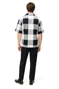 Mens Black and White Checkered Short Sleeve Shirt Set – Casual Two-Piece Summer Outfit