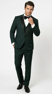Men’s Hunter Green Tuxedo Suit 3 Piece – One Button Peak Lapel Designer Formal Suit for Wedding,  Light Weight Wool By Statement Dark Green