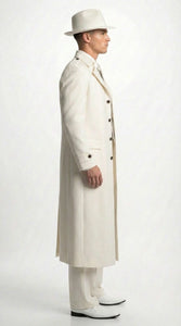 Men’s Ivory Cream Off White  Full Length Zoot Suit – Vintage Gangster Style Long Coat Formal Suit