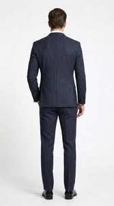 Men’s Patrick Bateman Inspired Navy Pinstripe Suit – American Psycho 1980s Business Style 2 Piece Suit