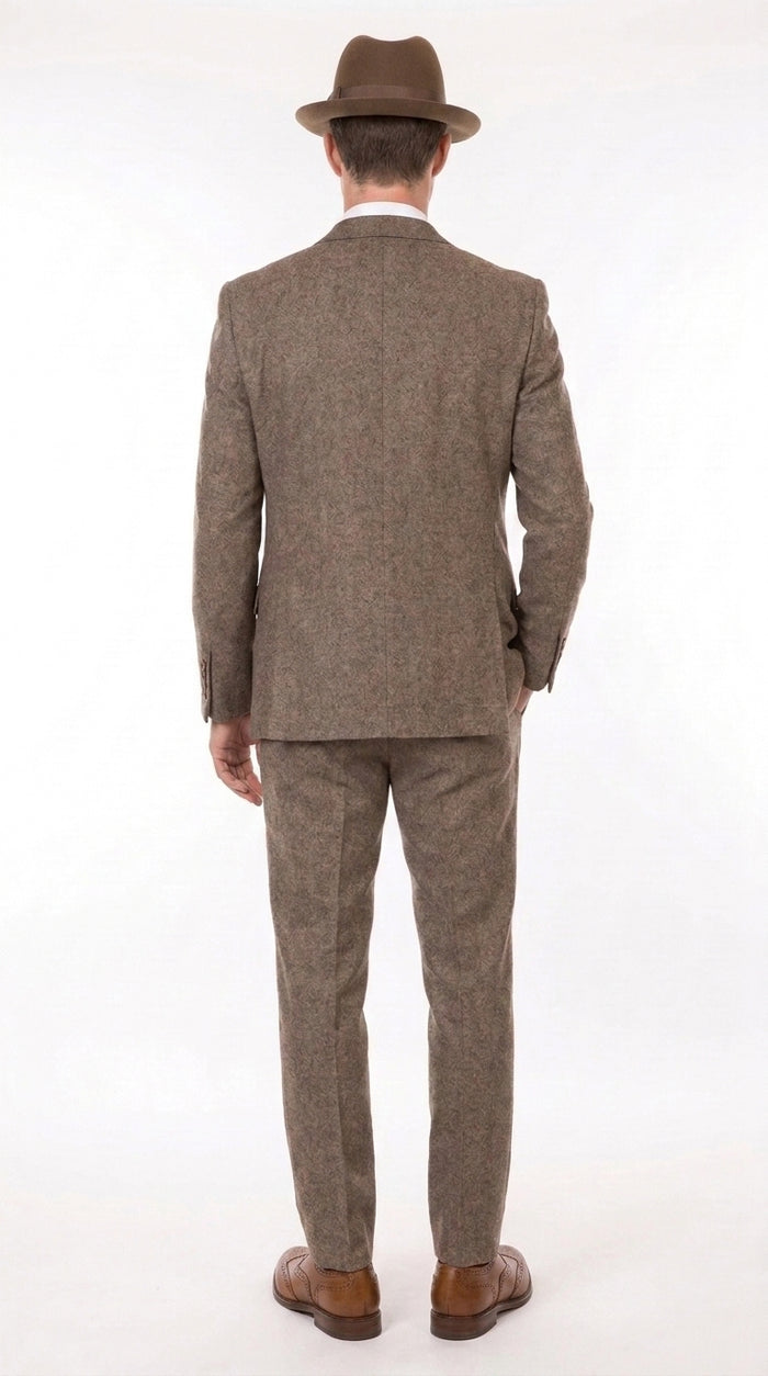 Men’s Brown Herringbone 3 Piece Suit – Vintage 1950s Inspired Tweed Vested Classic Suit