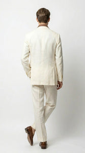 Men’s Off White 70s Style Double Breasted Suit – Vintage Retro Wide Lapel Classic Outfit for Party, Wedding and Casual Fashion Wear